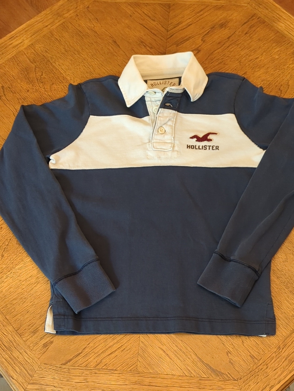 Hollister Navy & White Striped Rugby Polo